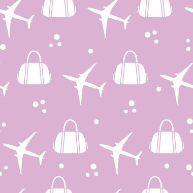 Uçaklar ve çantaları ile Seamless modeli. Tasarım poster ya da baskı için.