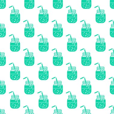 Güler yüzlü kavanoz ve tüpler ile Seamless modeli. Sağlıklı beslenme alışkanlıkları. Kolay pişirme işlemi.