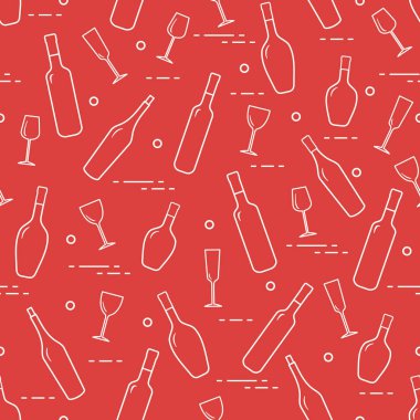 Dikişsiz desen şarap bardakları ve şarap şişeleri. Şarap yapma. Tatmak. Sommelier.