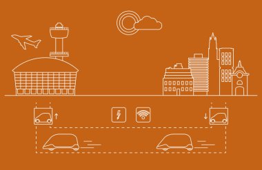 Yüksek hızlı ulaşım Havaalanı şehirden gelen yolcu. Bilimsel ve teknik ilerleme. Yeni teknoloji.