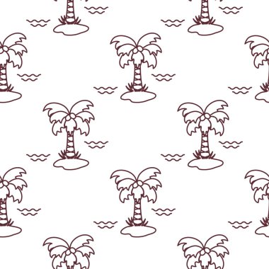 Palmiye ağaçları, hindistancevizi ve dalgalar ile Seamless modeli. Tasarım kartpostal, davet, afiş için.