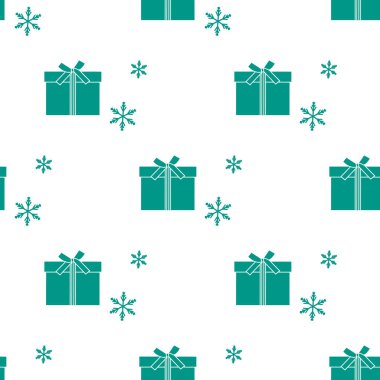 Hediye kutuları ile Seamless modeli şeritler ve kar taneleri ile bağlı. Tasarım kartpostal, davet, afiş için.