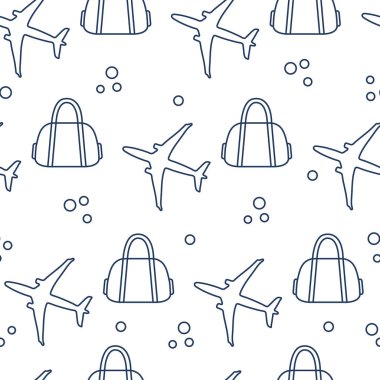 Uçaklar ve çantaları ile Seamless modeli. Tasarım poster ya da baskı için.