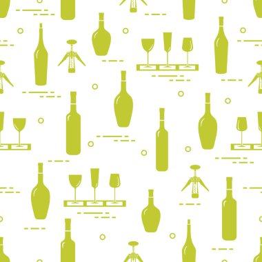 Şarap, Gözlük, tirbuşon, şarap şişeleri seamless modeli. Şarap yapma. Tatmak. Sommelier.