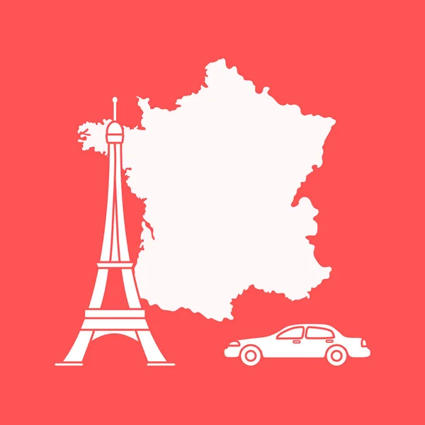 Carte France Célèbre Tour Paris Voiture Voyages Loisirs — Image vectorielle