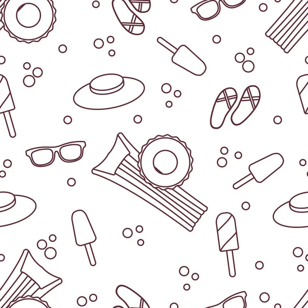 Şişme yatak, şişme daire, dondurma, şapka, Gözlük, plaj terlikleri ile Seamless modeli. Yaz dinlenme kavramı.