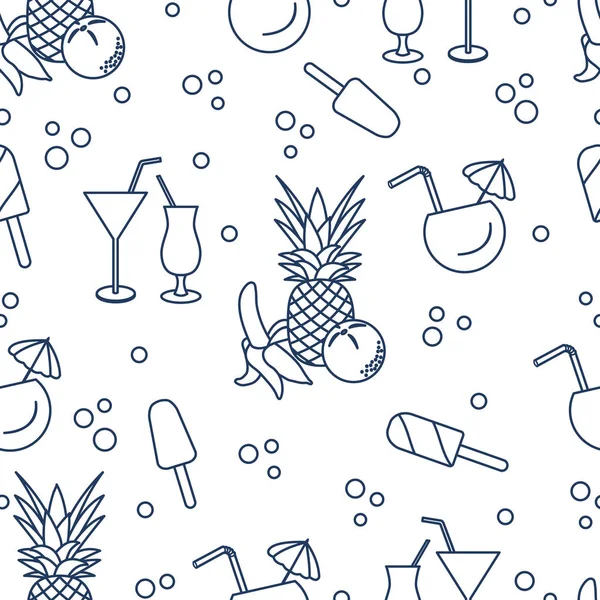 Kokteyller, dondurma, ananas, portakal, muz ile Seamless modeli. Yaz dinlenme kavramı.