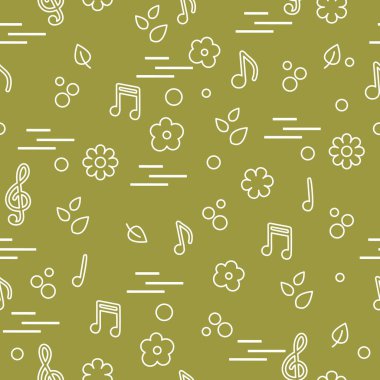 Dikişsiz desen notlar, çiçekler, yapraklar. Şablon tasarım, kumaş, yazdırma.