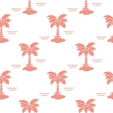 Palmiye ağaçları, hindistancevizi ve dalgalar ile Seamless modeli. Tasarım kartpostal, davet, afiş için.