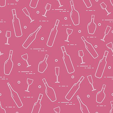 Dikişsiz desen şarap bardakları ve şarap şişeleri. Şarap yapma. Tatmak. Sommelier.