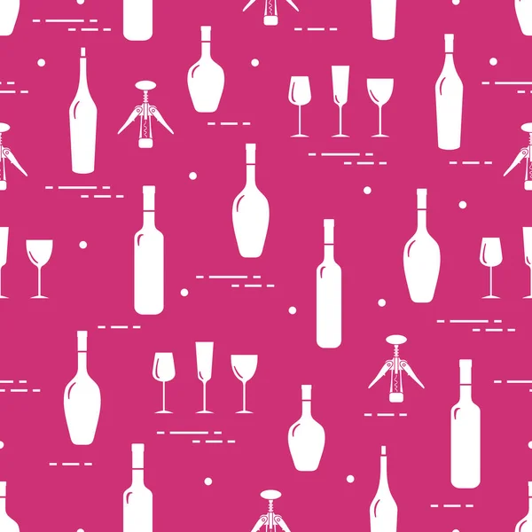 Patrón Sin Costuras Copas Vino Sacacorchos Botellas Vino Elaboración Vino — Archivo Imágenes Vectoriales