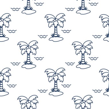 Palmiye ağaçları, hindistancevizi ve dalgalar ile Seamless modeli. Tasarım kartpostal, davet, afiş için.