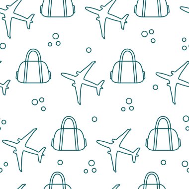 Uçaklar ve çantaları ile Seamless modeli. Tasarım poster ya da baskı için.