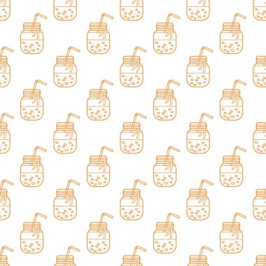 Güler yüzlü kavanoz ve tüpler ile Seamless modeli. Sağlıklı beslenme alışkanlıkları. Kolay pişirme işlemi.