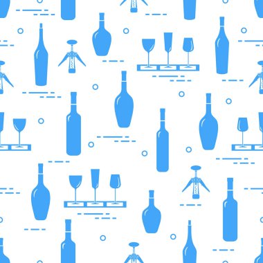 Şarap, Gözlük, tirbuşon, şarap şişeleri seamless modeli. Şarap yapma. Tatmak. Sommelier.