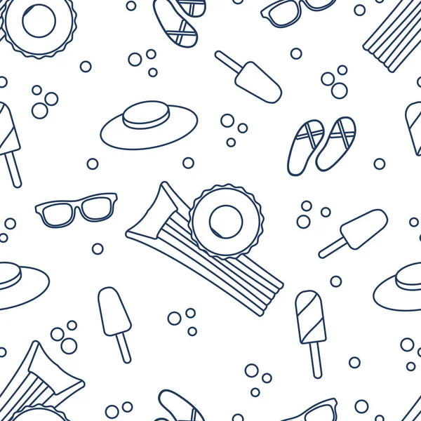 Şişme yatak, şişme daire, dondurma, şapka, Gözlük, plaj terlikleri ile Seamless modeli. Yaz dinlenme kavramı.