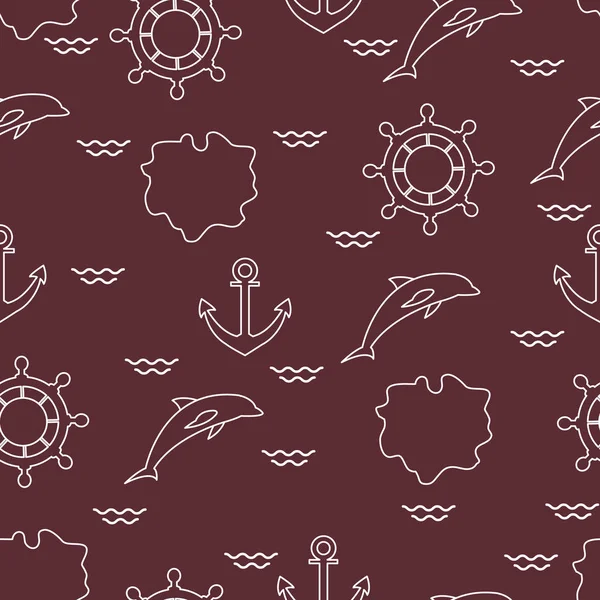 Yunuslar, çapa, direksiyon, dalgalar, Adaları ile Seamless modeli. Yaz eğlence.