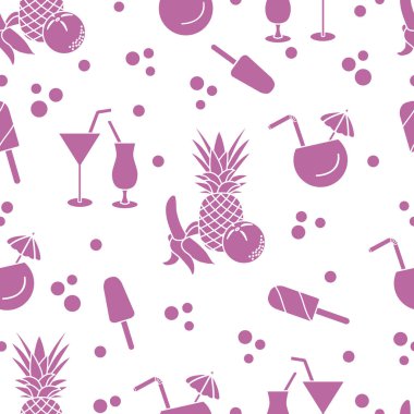 Kokteyller, dondurma, ananas, portakal, muz ile Seamless modeli. Yaz dinlenme kavramı.