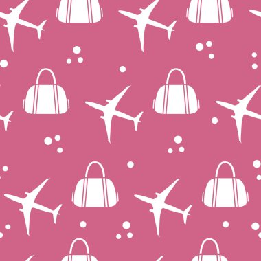 Uçaklar ve çantaları ile Seamless modeli. Tasarım poster ya da baskı için.