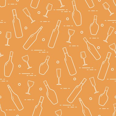 Dikişsiz desen şarap bardakları ve şarap şişeleri. Şarap yapma. Tatmak. Sommelier.