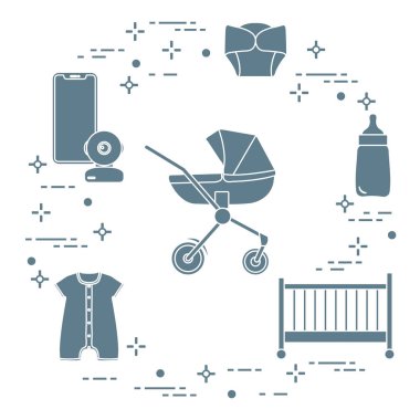 Bebekler için ürünler. Puset, beşik, Bebek telsizi, şişe, su geçirmez Külot, Tulum.