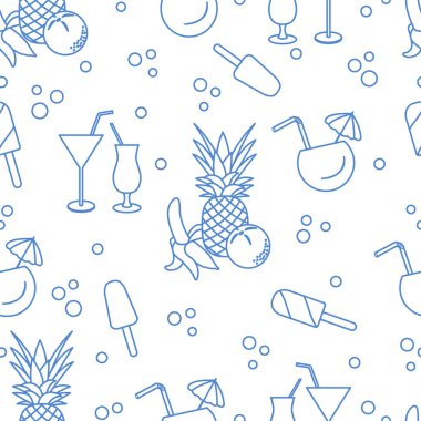 Kokteyller, dondurma, ananas, portakal, muz ile Seamless modeli. Yaz dinlenme kavramı.