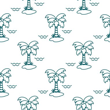 Palmiye ağaçları, hindistancevizi ve dalgalar ile Seamless modeli. Tasarım kartpostal, davet, afiş için.