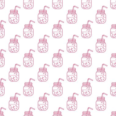 Güler yüzlü kavanoz ve tüpler ile Seamless modeli. Sağlıklı beslenme alışkanlıkları. Kolay pişirme işlemi.