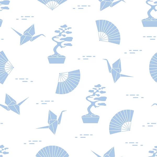 Modèle Sans Couture Avec Des Bonsaïs Des Grues Papier Origami — Image vectorielle