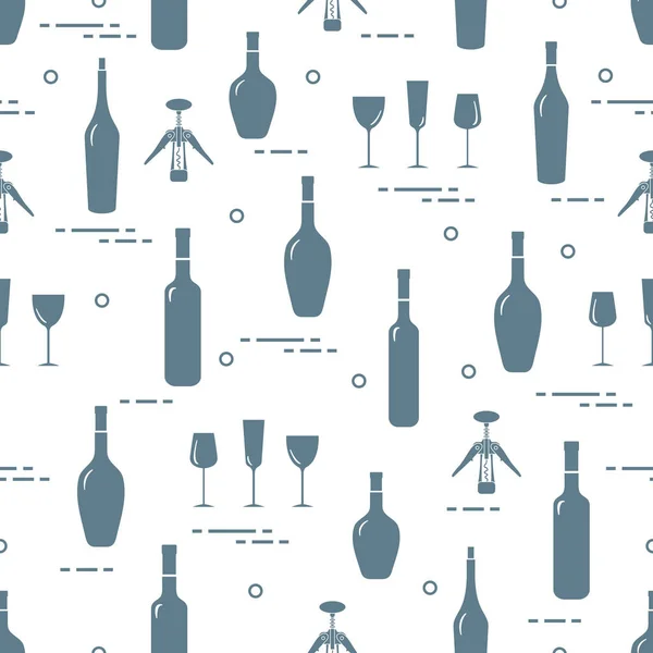 Seamless Pattern Wine Glasses Corkscrew Bottles Wine Wine Making Tasting — Stock Vector