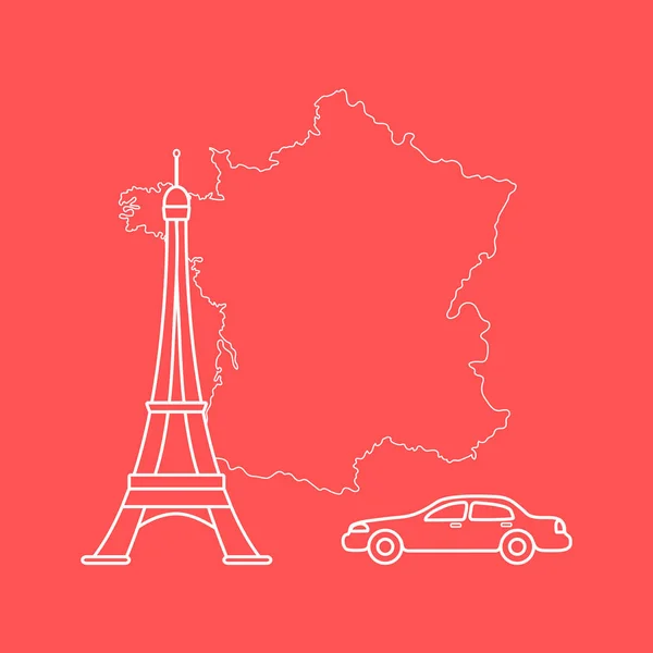 Carte France Célèbre Tour Paris Voiture Voyages Loisirs — Image vectorielle