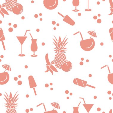 Kokteyller, dondurma, ananas, portakal, muz ile Seamless modeli. Yaz dinlenme kavramı.