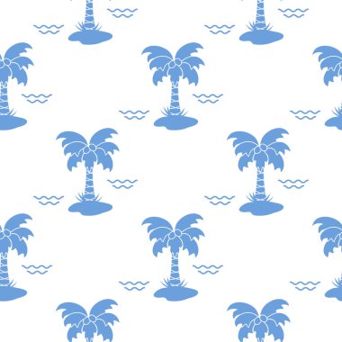 Palmiye ağaçları, hindistancevizi ve dalgalar ile Seamless modeli. Tasarım kartpostal, davet, afiş için.