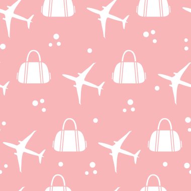 Uçaklar ve çantaları ile Seamless modeli. Tasarım poster ya da baskı için.