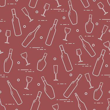 Dikişsiz desen şarap bardakları ve şarap şişeleri. Şarap yapma. Tatmak. Sommelier.