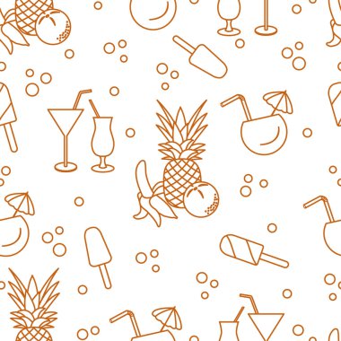 Kokteyller, dondurma, ananas, portakal, muz ile Seamless modeli. Yaz dinlenme kavramı.