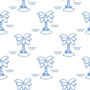 Palmiye ağaçları, hindistancevizi ve dalgalar ile Seamless modeli. Tasarım kartpostal, davet, afiş için.