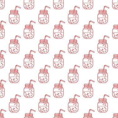 Güler yüzlü kavanoz ve tüpler ile Seamless modeli. Sağlıklı beslenme alışkanlıkları. Kolay pişirme işlemi.