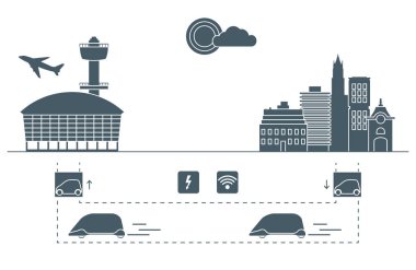 Yüksek hızlı ulaşım Havaalanı şehirden gelen yolcu. Bilimsel ve teknik ilerleme. Yeni teknoloji.