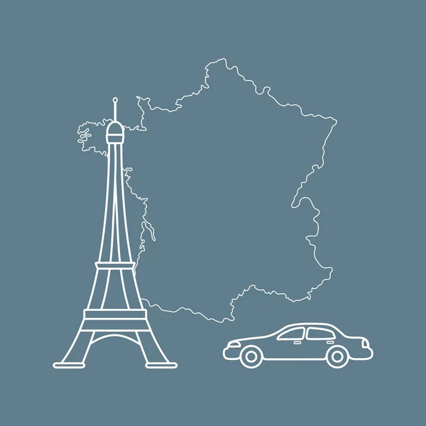 Fransa Paris Ünlü Kulesi Araba Haritası Seyahat Eğlence — Stok Vektör