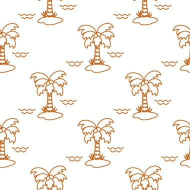 Palmiye ağaçları, hindistancevizi ve dalgalar ile Seamless modeli. Tasarım kartpostal, davet, afiş için.