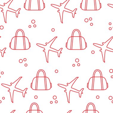 Uçaklar ve çantaları ile Seamless modeli. Tasarım poster ya da baskı için.