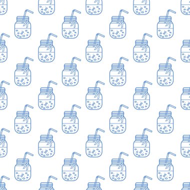 Güler yüzlü kavanoz ve tüpler ile Seamless modeli. Sağlıklı beslenme alışkanlıkları. Kolay pişirme işlemi.