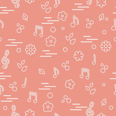 Dikişsiz desen notlar, çiçekler, yapraklar. Şablon tasarım, kumaş, yazdırma.