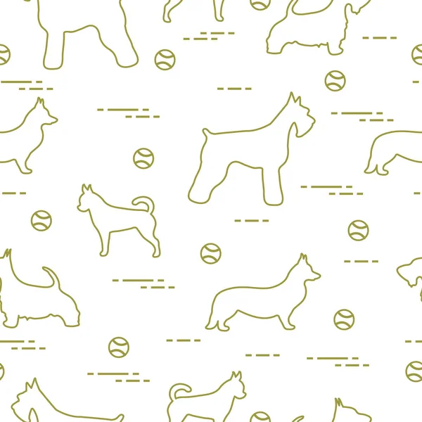 Seamless pattern with dogs and tennis balls. Game of pet.