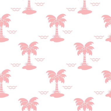 Palmiye ağaçları, hindistancevizi ve dalgalar ile Seamless modeli. Tasarım kartpostal, davet, afiş için.