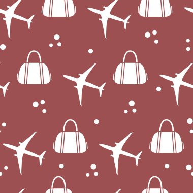 Uçaklar ve çantaları ile Seamless modeli. Tasarım poster ya da baskı için.