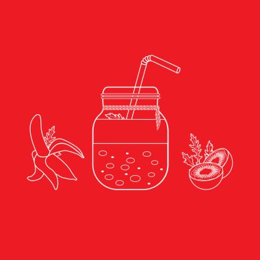 Smoothies ve güler yüzlü yapmak için malzemeler ile jar. Sağlıklı beslenme alışkanlıkları. Kolay pişirme işlemi.