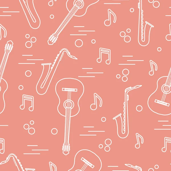Saksafon, notlar, gitar ile Seamless modeli. Müzik aletleri.