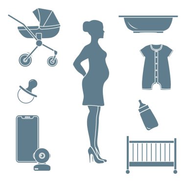 Hamile kadın ve bebekler için ürünler. Puset, beşik, Bebek telsizi, şişe, emzik, çocuklar, Tulum için banyo.